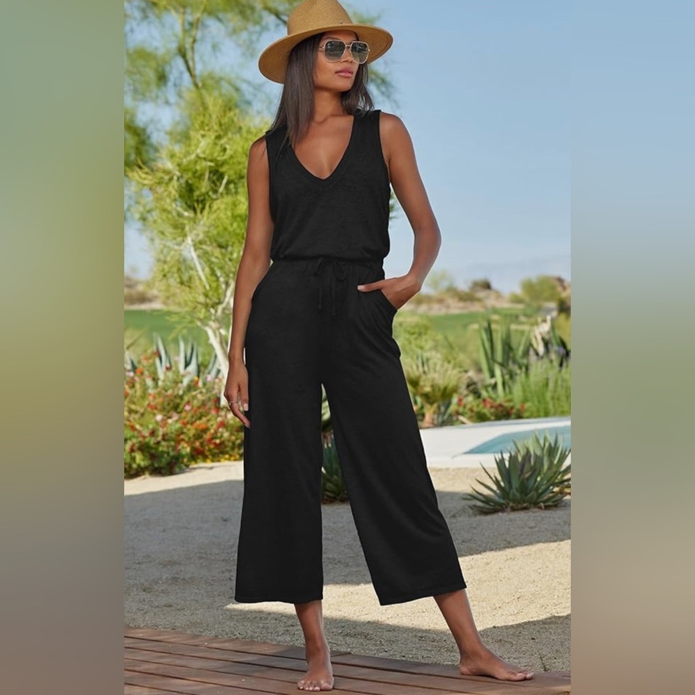 BECCA Black Sleeveless V-Neck Wide-Leg Jumpsuit